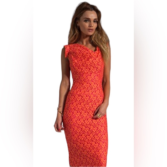 Black Halo Vibrant Orange Asymmetrical Dress - Picture 1 of 4